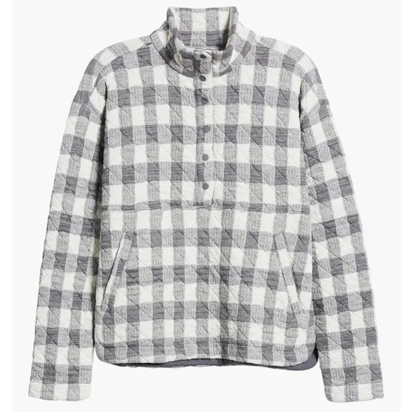 Marine Layer Snap Placket Quilted Pullover Jacket Sweatshirt Check Henley Polo M - Picture 5 of 11